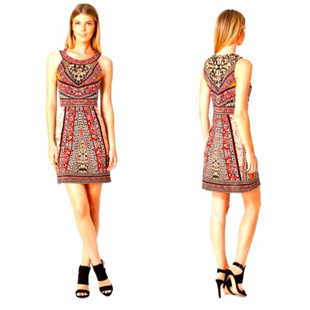 Hale Bob Denise Y2K Stretch Jersey Mini Dress Sz Med Southwestern Aztec Mosaic - Picture 2 of 13
